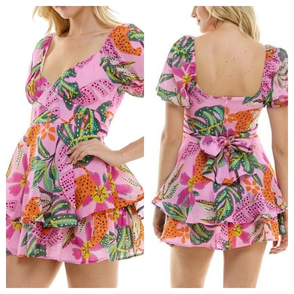 Crystal Sky Ruffle Puff Sleeve Mini Dress